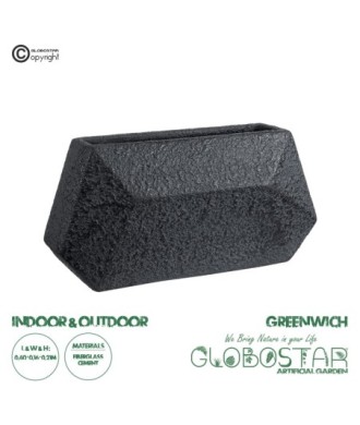 GloboStar® Artificial Garden GREENWICH 20785 Επιδαπέδιο Πολυεστερικό Τσιμεντένιο Κασπώ Γλάστρα - Flower Pot Μαύρο Μ40 x Π16 x Υ21cm
